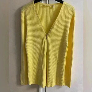 Soft surroundings sweater yellow ribbed pullover 1/4 zip up women Large‎